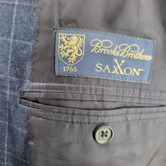 Brooks Brothers Regent 1818 Wool Men Sport Coat Blazer Blue Windowpane 46R - Picture 12 of 15